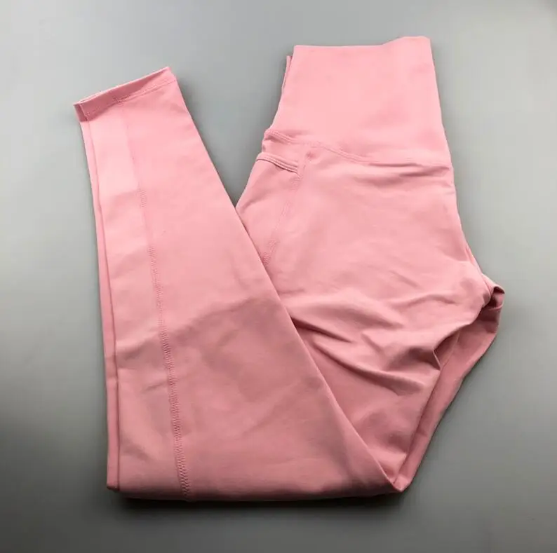 Pink Мягкий голый-Feel животик контроль женские спортивные для йоги брюки с высокой талией 4 пути стрейч-колготки Карманный тренажерный зал бег фитнес-спортивные Леггинсы - Цвет: Pink
