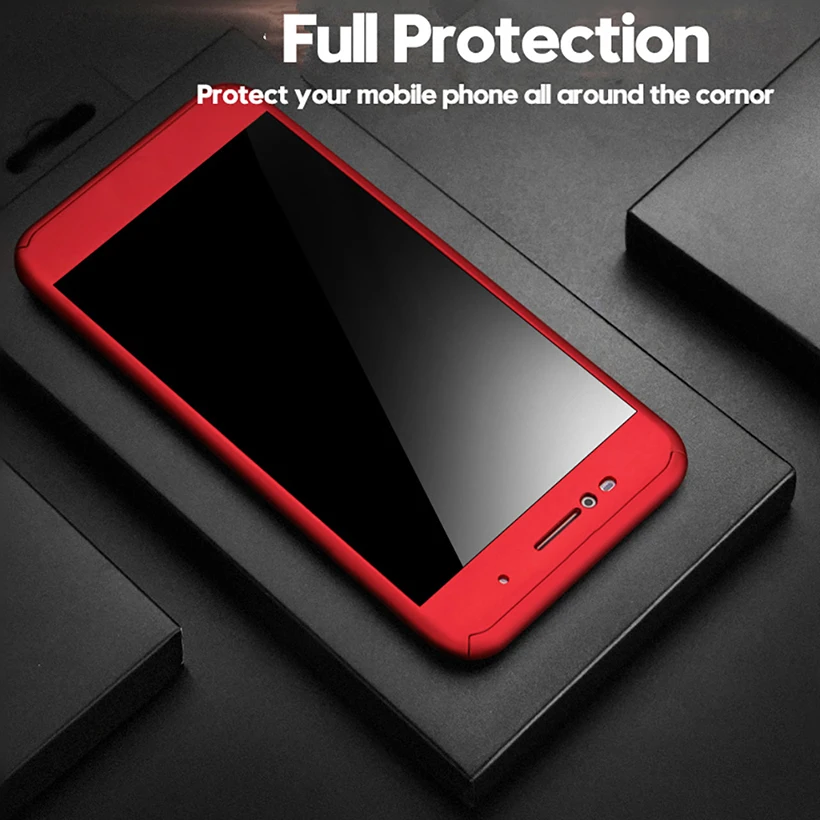 360 Degree Full Coverage Cases For Iphone 7 Case 8 Plus X XS XR Max 6 6S 5 5S SE Plastic Covers With Tempered Glass | Мобильные