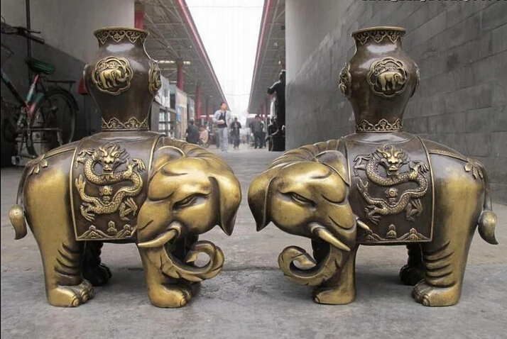 

bi001980 China Royal Pure Bronze peace Auspicious bottle on Dragon Elephant God pair