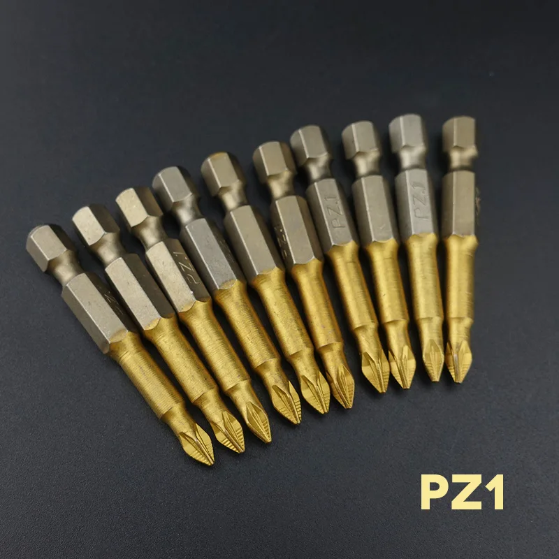 10 unids/lote 50mm-127mm S2 Titanize puntas de Pozidrive hexagonal apuñalado antideslizante destornillador magnético de una sola cabeza PZ1 / PZ2 / PZ3
