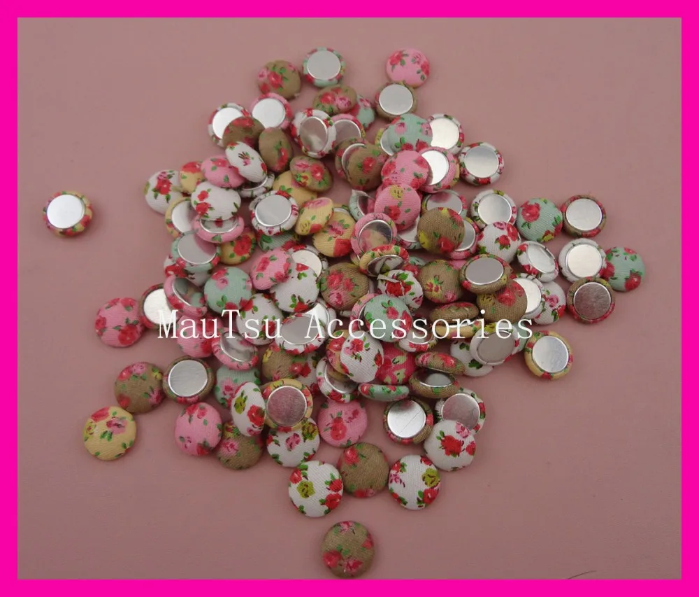 100PCS 4mm height 12mm cotton cailco flower fabric covered round Buttons Beads with flat back as jewelry accessories Handmade - купить по