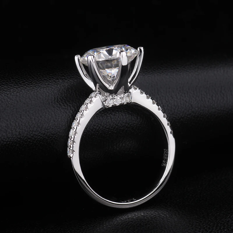 Элегантное роскошное обручальное кольцо 18k Белое Золото 6 когтей круглая форма