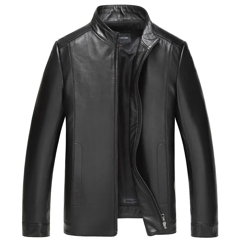 

High quality natural sheepskin leather jacket men classic style stand collar casual real leather coat plus size M - 4XL