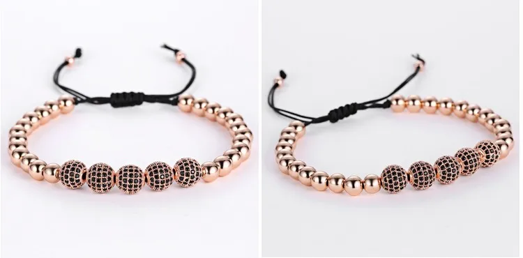 Mcllroy мужские браслеты, круглые бусины и 8 мм Micro Pave черные CZ бусины Micro Pave кубического циркония плетение Макраме Браслеты