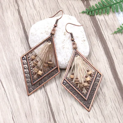 

Metal wooden beads hanging boho Bohemian national pendant earrings female female engagement party jewelry accessories