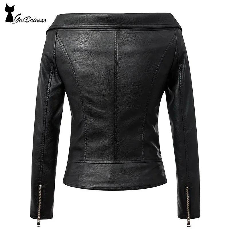 Черная куртка в стиле панк с отложным воротником и длинным рукавом мотоциклетная