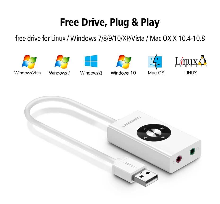 Ugreen usb звуковая карта внешний usb разъем для 3.5 мм для наушников адаптер аудио Микрофон Звуковая Карта 5.1 Без Диска для ПК Компьютеров Ноутбук