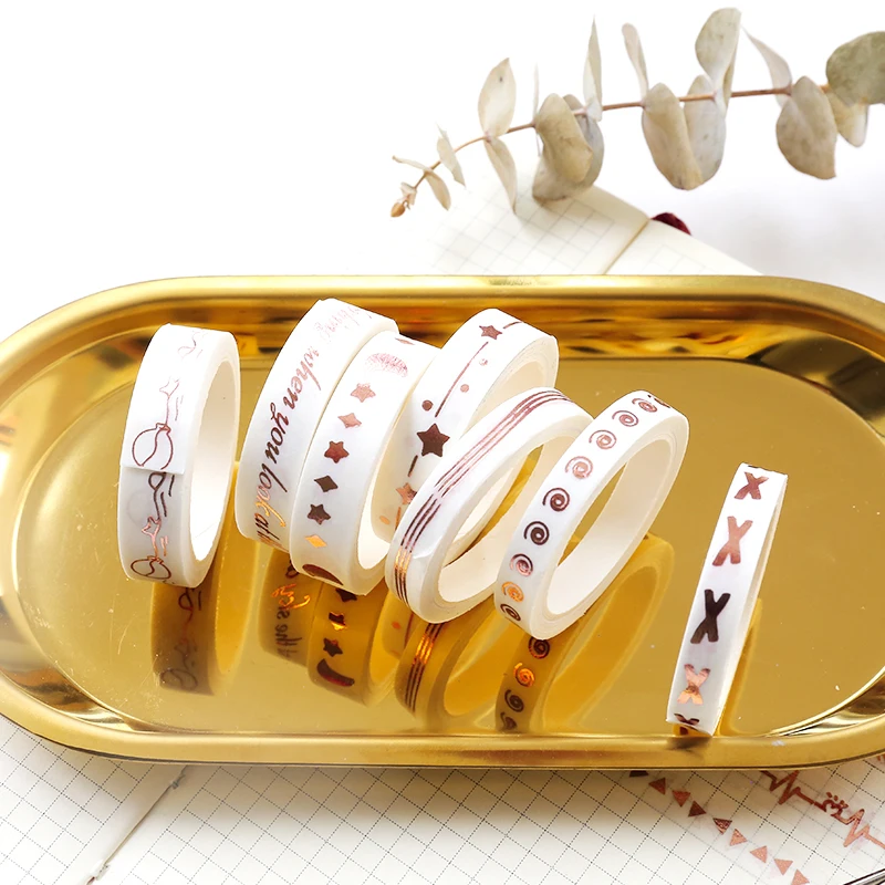 7mmX3m тонкая розовая Золотая Бронзирующая Васи лента креативный дневник DIY