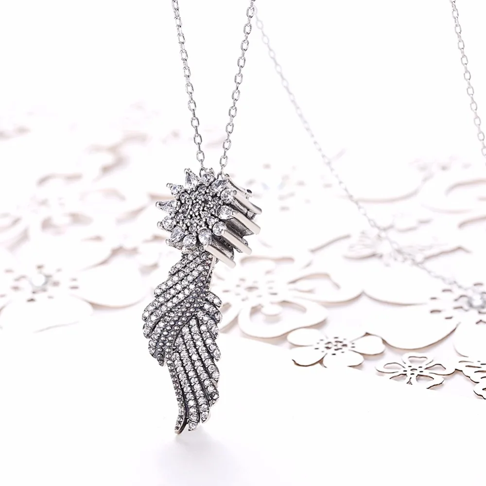 EPICFEAT DIY Feather Necklace Silver and 925 Sterling Snowflake for Women Wedding Jewelry Inlaid Crystal SVM019-24 | Украшения и