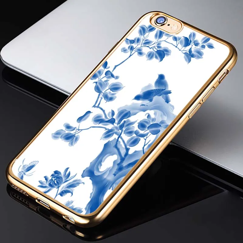 Lotezly для iPhone 6 покрытие TPU телефон Shell случаях синий и белый фарфор (взять 7 чехол)