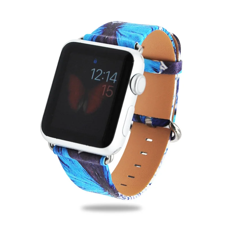 Новинка 2018 ремешок для часов из натуральной кожи с синей бабочкой Apple Watch Iwatch 1 2 3