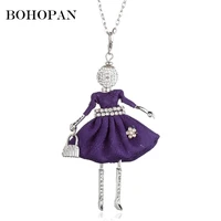 figure doll pendant necklace for women rhinestone belt flower design silver color alloy necklace girl long sweater chain jewelry