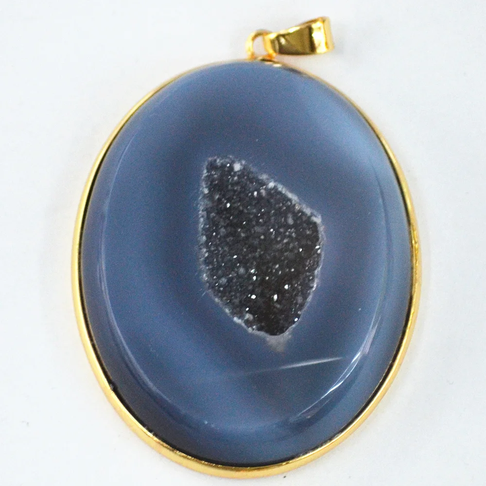 Новинка Лидер продаж модная подвеска Drusy в виде синего кусочка сердолика золотое