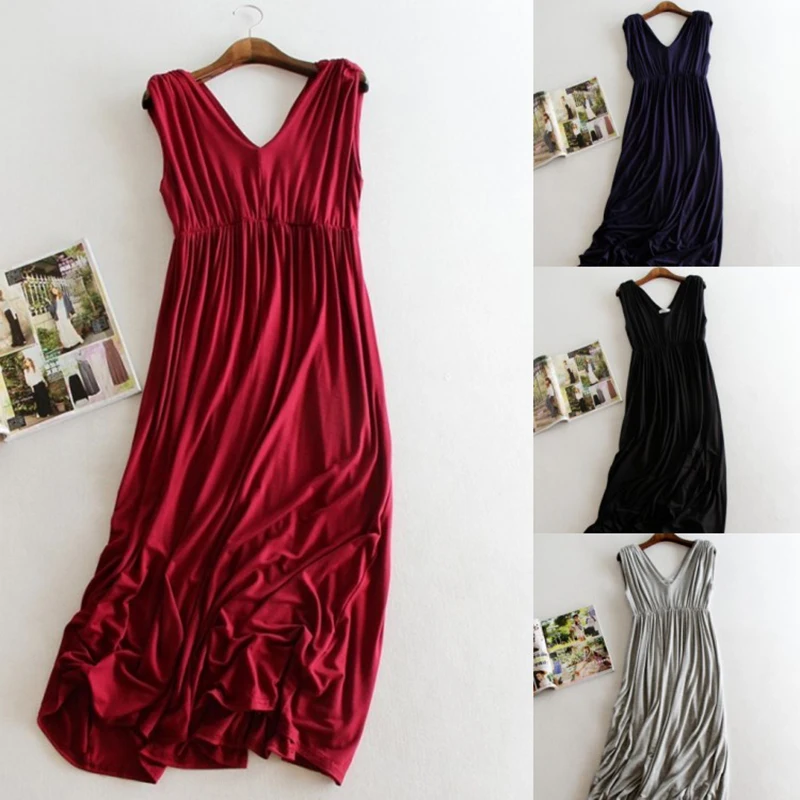 Женское плиссированное платье без рукавов Свободное длинное эластичное из