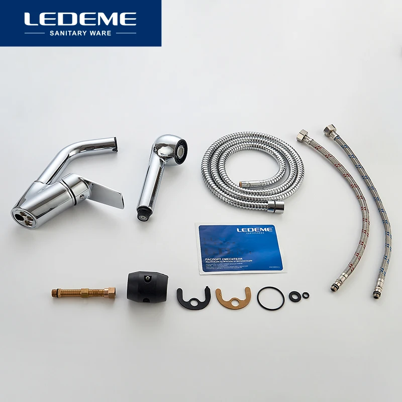 LEDEME Смеситель для кухни с вытягивающейся лейкой латунь Цвет: хром L6040| |