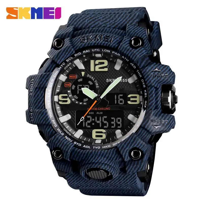 denim blue S Shock бренд SKMEI спортивные часы водонепроницаемые цифровые кварцевые часы мужские с большим циферблатом военные мужские наручные часы Relogio Masculino - Цвет: denim blue