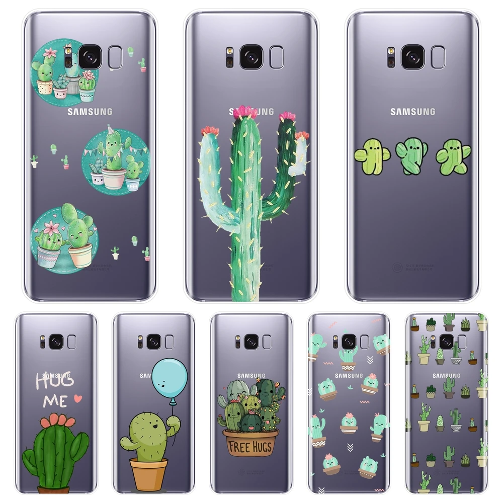 Мягкий силиконовый чехол накладка с изображением кактуса и цветов для Samsung Galaxy S8