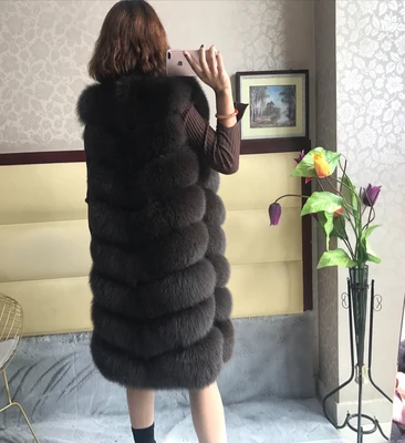 Натуральный Реальный Лисий Меховой жилет Длинные Крест лиса куртка модные тонкие женские зимние теплые замшевая жилетка - Цвет: Coffee green