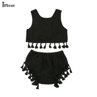 summer cute baby girls tassels fashion two piece set toddler kids sleeveless floral clothes crop topshorts casual outfits child