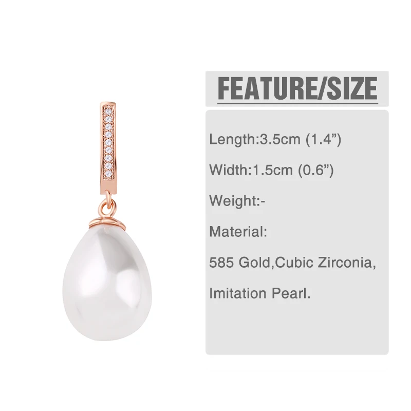 Серьги-подвески женские под розовое золото с большим жемчугом и цирконием |