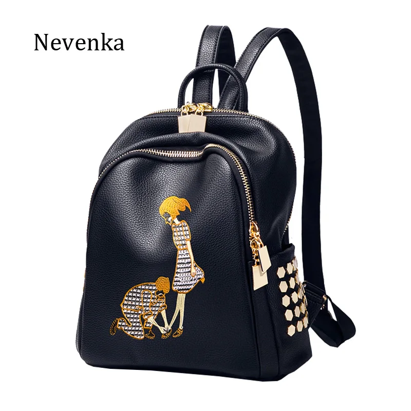 Nevenka мини рюкзак женский мультфильм печать заклепки рюкзаки черный 2019 | Багаж и