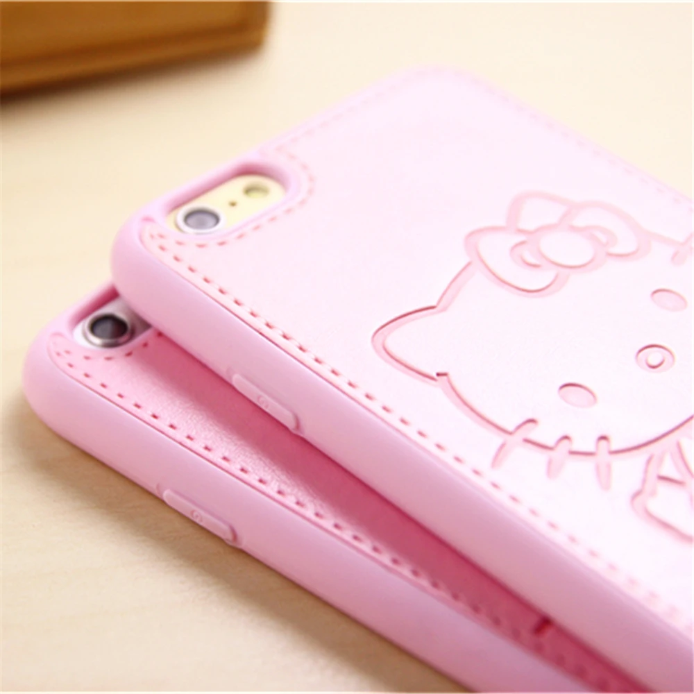 Милые девушки мультфильм из искусственной кожи Hello Kitty чехол для iPhone X 8 7 плюс 6S