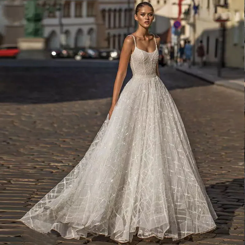 Eightree 2019 Sexy Summer Beach Bridal Gown Lace Scoop Neck Bohemian Wedding Dress Spaghetti Straps A Line Backless | Свадьбы и