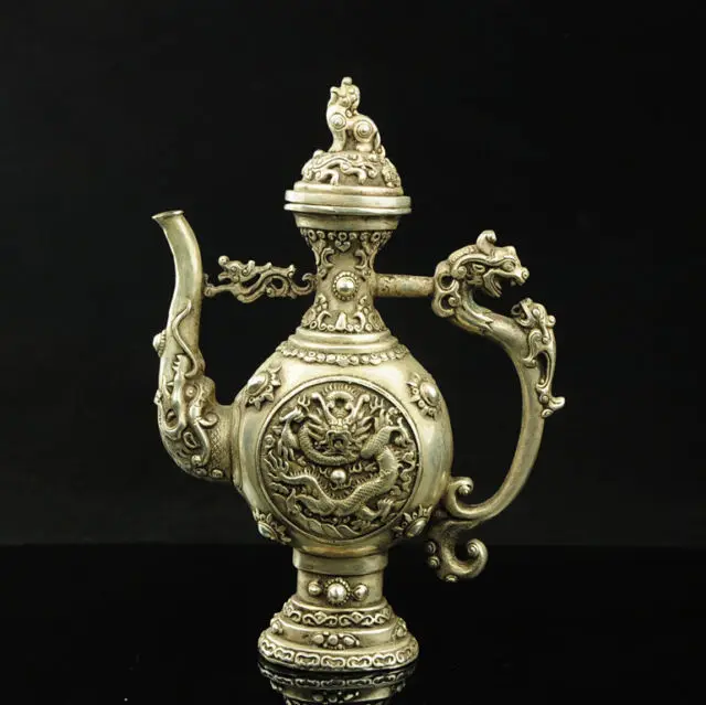 

Chinese Vintage Handwork Silver Copper Dragon Tea Pot