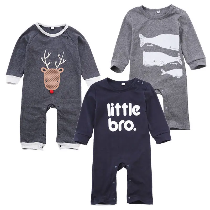 0-18M Newborn Baby Boys Clothes Infant Toddler Kids Little Bro Long Sleeve Cotton Romper |