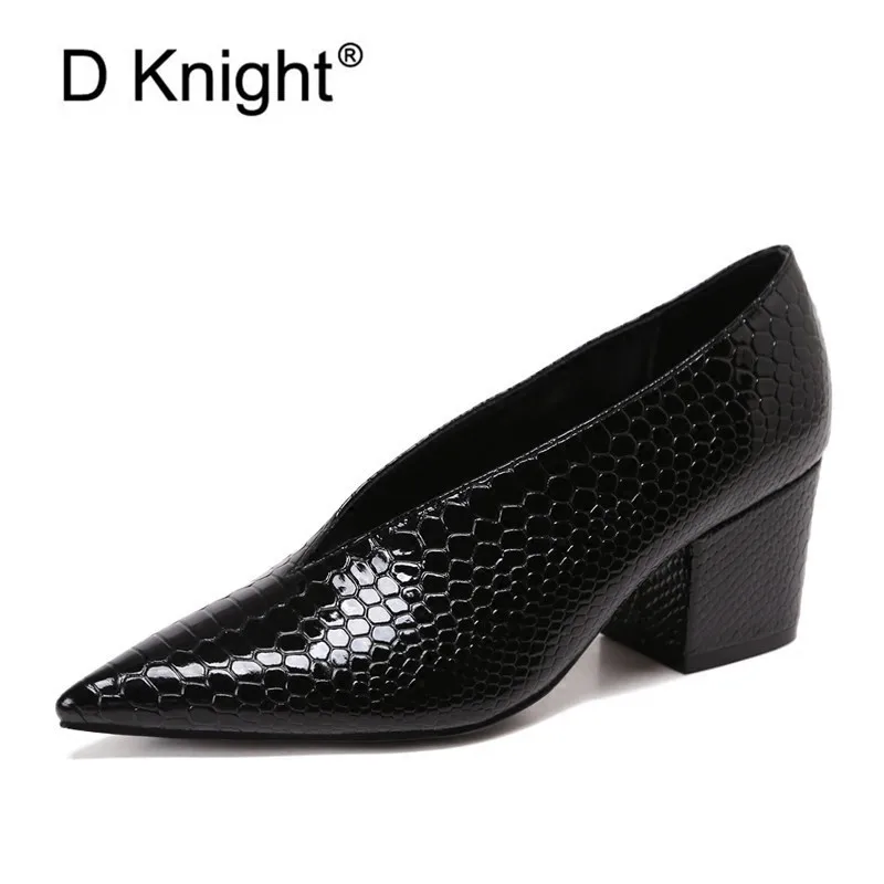 

Korean Pointed Toe V-mouth Pumps Women Grandmother Sexy Heels Ladies Shoes Spring New Crocodile Pattern Stilettos Single Shoes