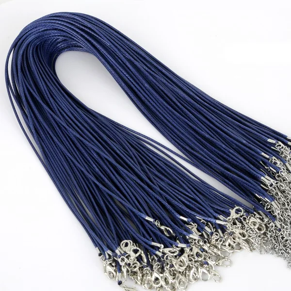 Royal Blue 100 шт 1,5 мм смешанный воск кожаный шнур ожерелье-змейка Бисероплетение веревка 45 см+ 5 см удлинитель цепи с застежкой Омаров DIY - Окраска металла: Royal Blue