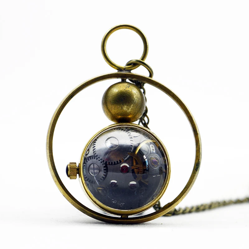 Personalized Design Mini Crystal Ball Manual Mechanical Pocket Watch Retro Steampunk Gentleman Style Necklace Pendant Clock