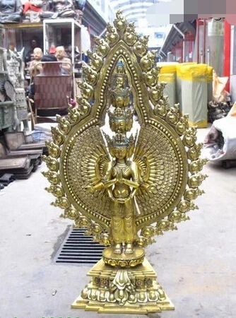 005843 44 &quotтибетская бронзовая позолоченная 1000 рук 11-faced Avalokitesvara Kwam-Yin статуя Будды |