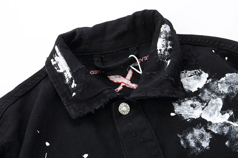 Куртка мужская джинсовая оверсайз брендовая рваная верхняя одежда с принтом