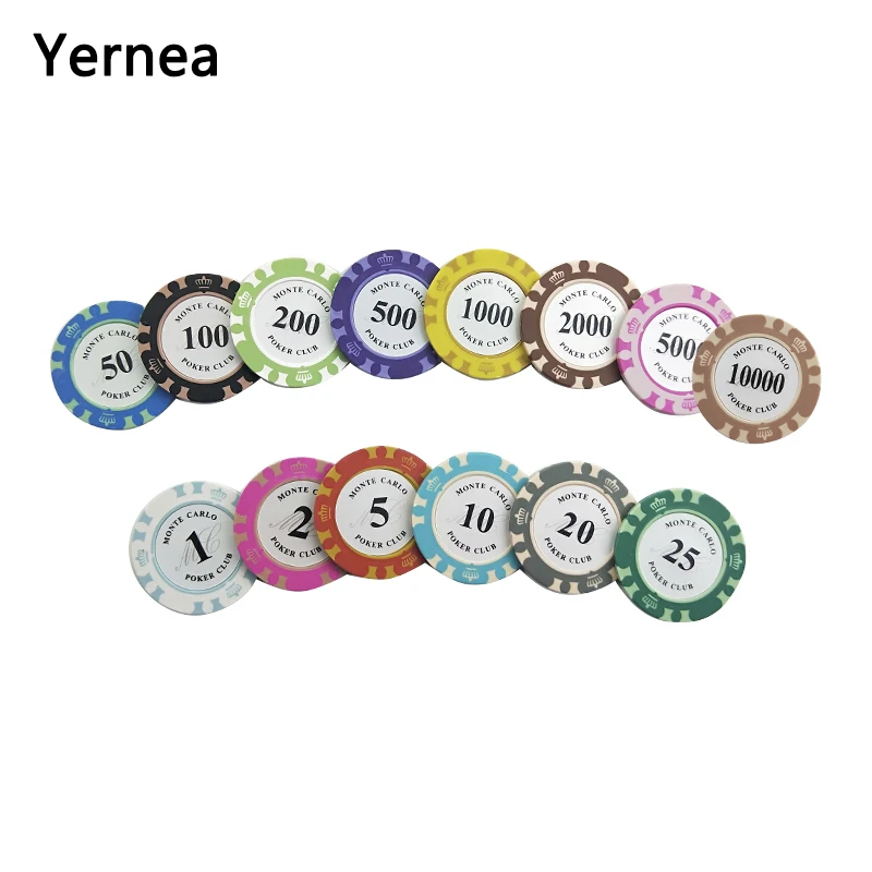 Yernea 25 шт./лот 14 г глина встроенный Железный Техасский Холдем Чип Покер игральные