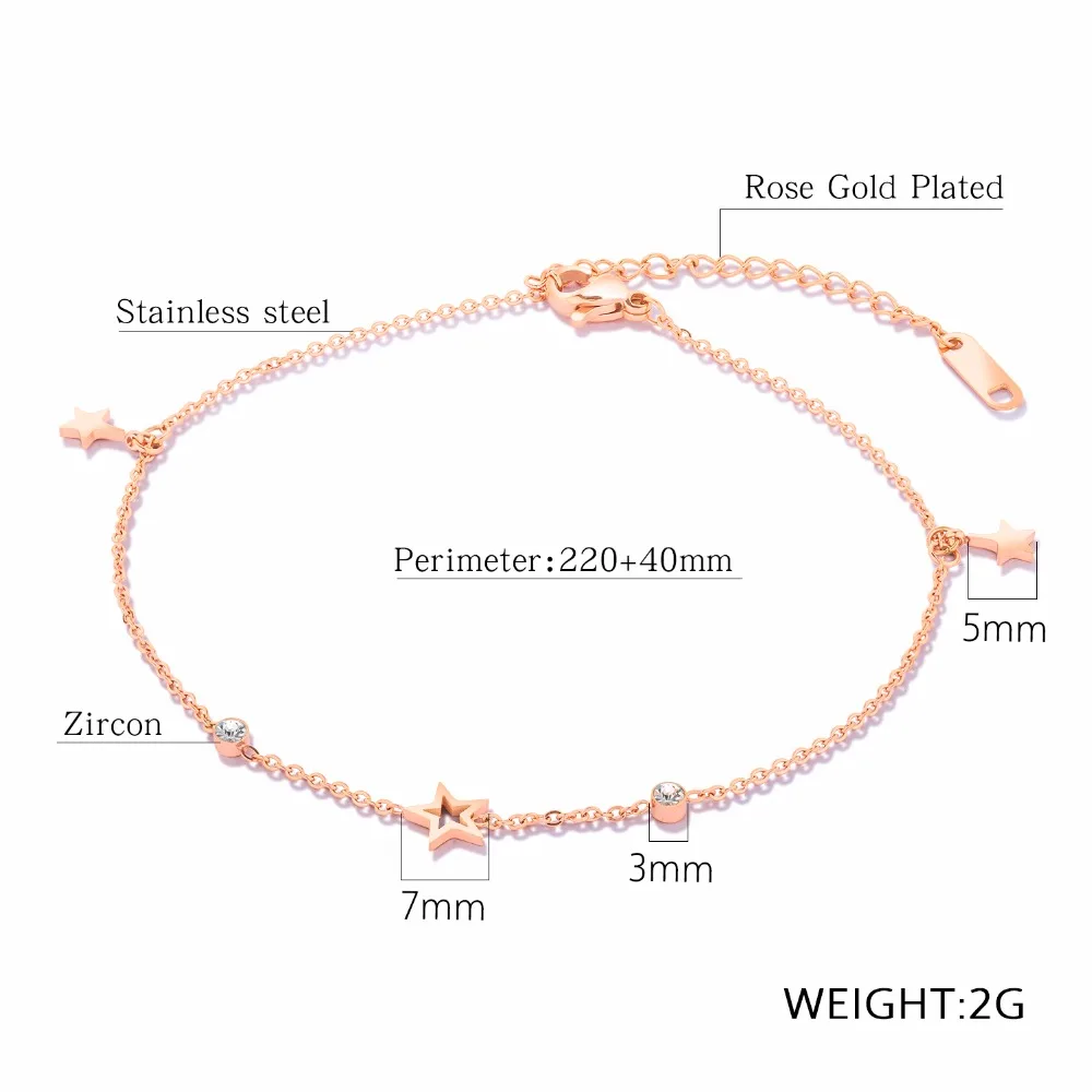 Ретро мода простой звезда леди цепь ноги titanium сталь с покрытием из розового