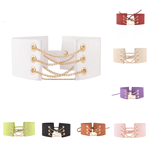 Новое Прибытие Винтаж Женщины Зашнуровать Бархат Choker Воротник Цепи Широкий
