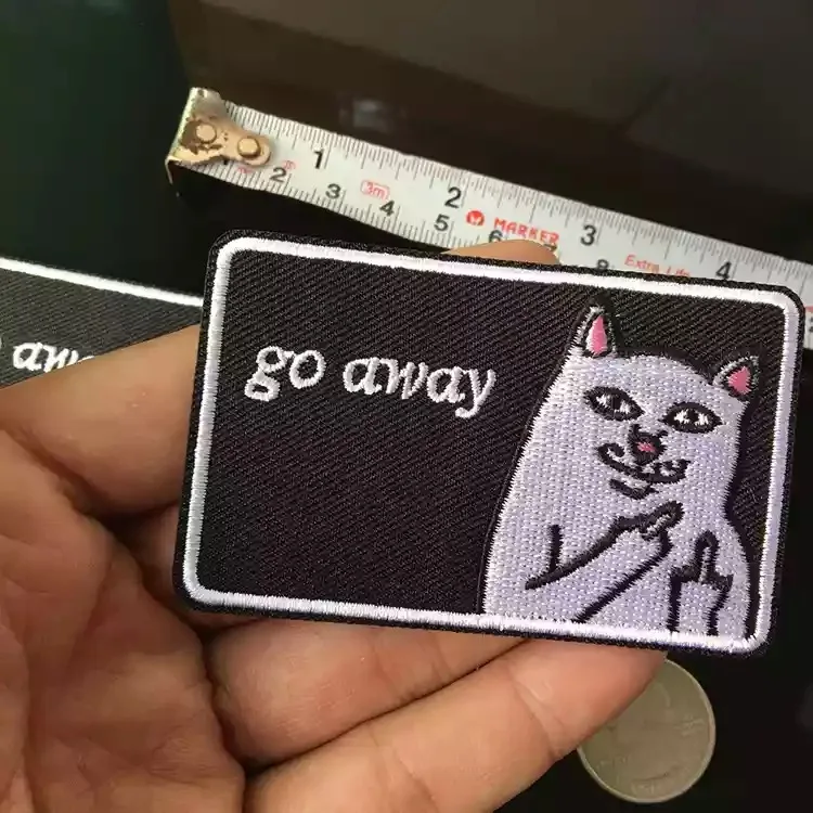 5X Go Away Badge Cat Middle Finger Sew Iron on Patch Embroidered Jacket Applique White and Black Animal Patches for Clothes DIY | Дом и сад