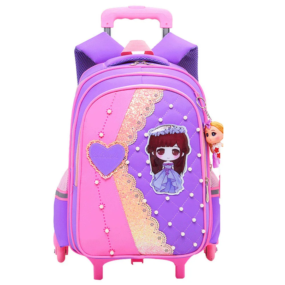 Водонепроницаемая школьная сумка-тележка для детей, рюкзак на колесиках для девочек, детские школьные портфели на колесиках, студенческие ...