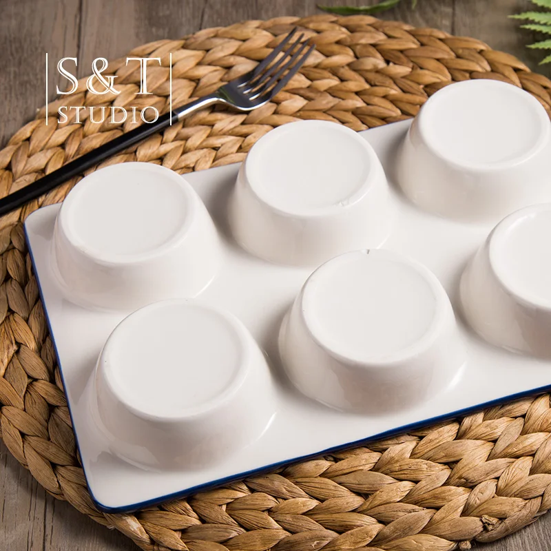 Household Mai Fen cake Baking baking tools Six holes Ceramic bowl roast Shu Fu Lei Ma paper cup mold Plate | Дом и сад