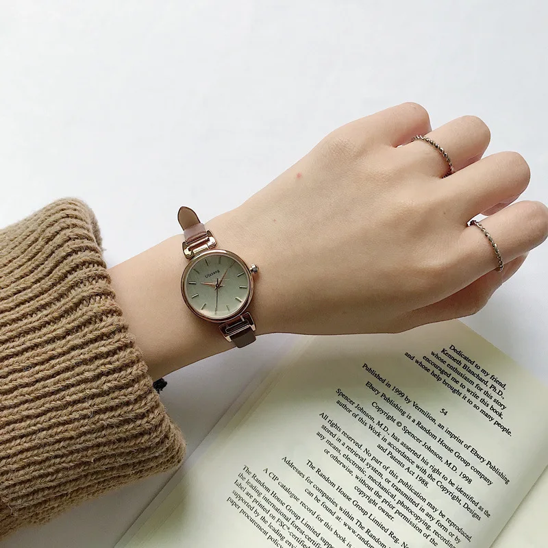 Ulzzang модный бренд женские часы с браслетом ретро коричневые винтажные кожаные