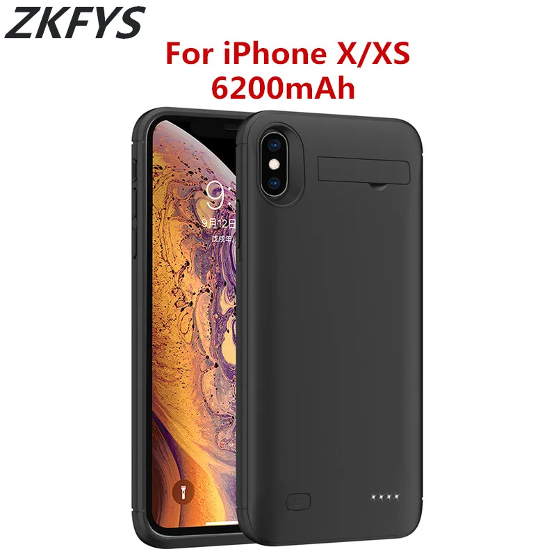 Портативный Ультратонкий чехол ZKFYS с быстрой зарядкой на 6200 мАч для iPhone X XS