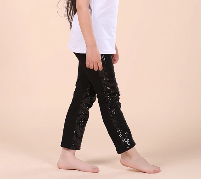 Черные леггинсы со стразами для девочек черные брюки сверкающими снова в школу