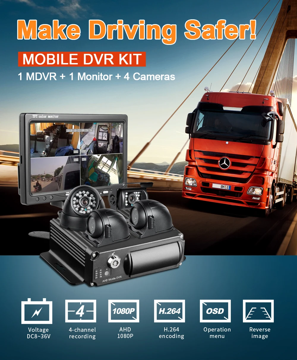 4 шт. 2.0MP автомобиля Камера 4CH AHD SD карта Mdvr Dvr для автомобиля, мотоцикла, Регистраторы+ 7 дюймов Автомобильный монитор+ 32G SD для видеокамеры наблюдения CCTV Системы
