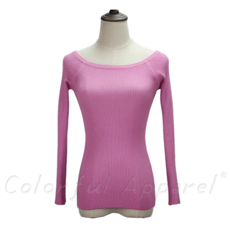 Pea Pink Yanueun Женский трикотажный свитер с длинным рукавом и вырезом-лодочкой, женский джемпер, весна-осень - Цвет: Pea Pink