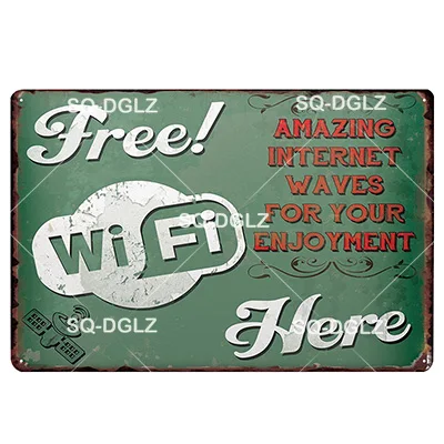 [SQ-DGLZ] Бесплатный Интернет WiFi точка доступа Оловянная вывеска Настенный декор прибывают в темную сторону металлические поделки WiFi зона плавок художественный плакат