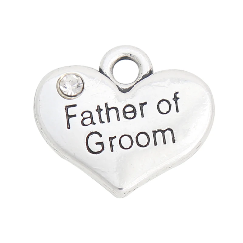 

RAINXTAR Fashion Alloy Double Side Heart Charms Father Of Groom Wedding Jewelry Charms 15*17mm 50pcs AAC993