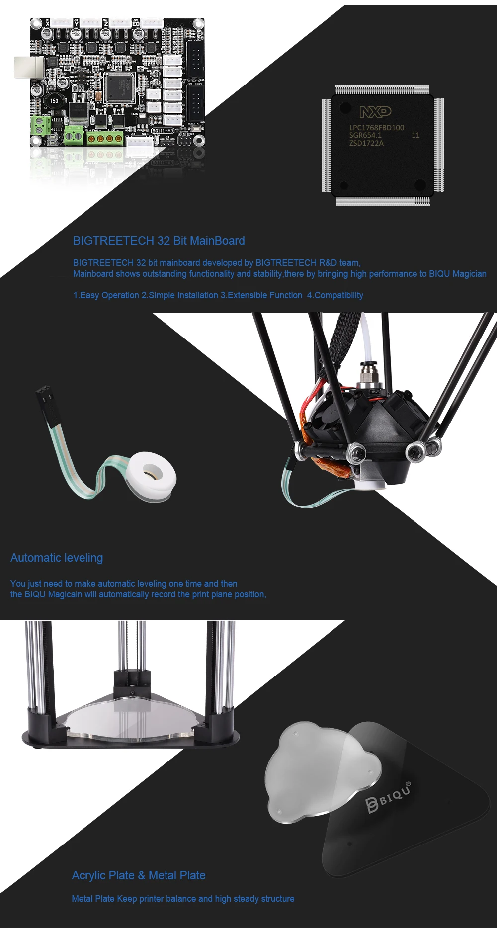 BIQU mini magician impressora delta 3d printer kits frame full assmbly multicolor with HD Touch screen 32 bit 3d printer board