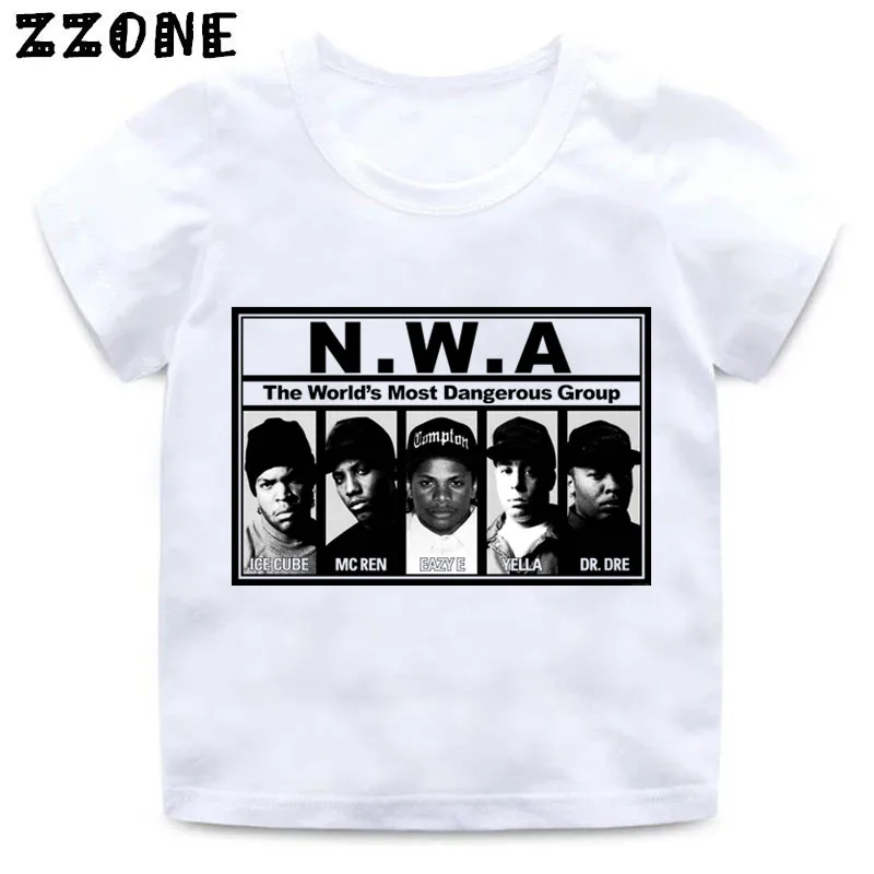 WhiteB Футболка с принтом NWA Straight Out Compton для мальчиков и девочек детские летние белые топы, футболка детская повседневная одежда HKP558 - Цвет: WhiteB