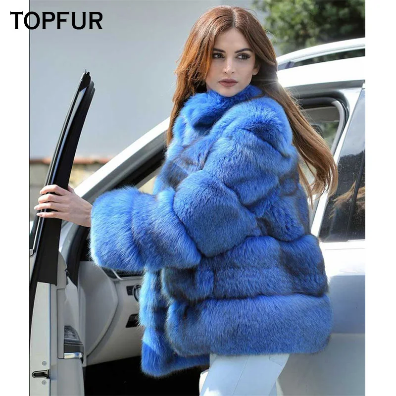 TOPFUR Новая мода натуральный Лисий мех пальто однотонное Женское зимнее лисий мех с меховым воротником натуральный мех пальто толстое теплое роскошное